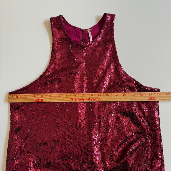Free People High Neck Ruby Red Sequin Dress Burgundy Sleeveless Swing Mini Small - Picture 10 of 12